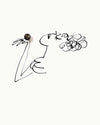 a whimsical hand-drawn image of a woman with a snooty attitude. She has her eyes closed and her chin held high. She holds a huge bead of actual caviar on the back of her hand.