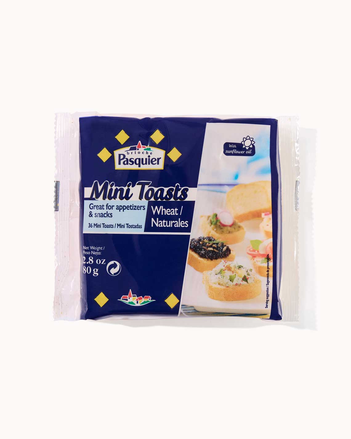 A navy blue package of wheat mini-toasts
