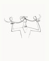 a whimsical hand-drawn image of a man with a comically long mustache. He flaunts his mustache, holding it to both sides with his hands.